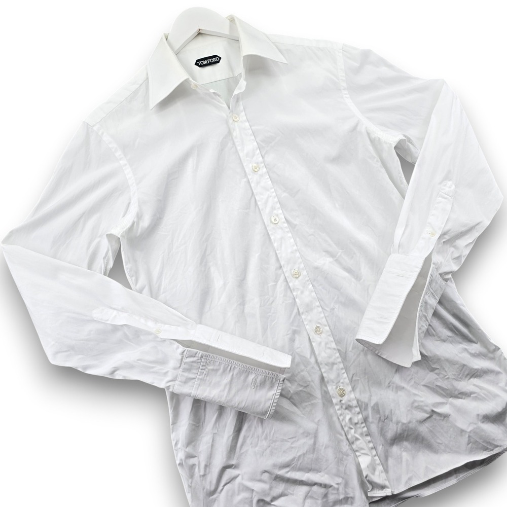 Tom Ford Mens Dress Shirt 40 15.75 White Cotton Solid French Cuff Made in Italy